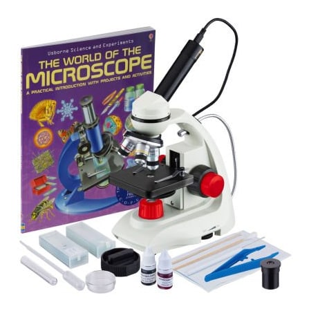 United Scope. AmScope 40X-1000X LED Portable Compound Microscope with Camera, Slide Preparation & Book M170C-R-SP14-WM-E